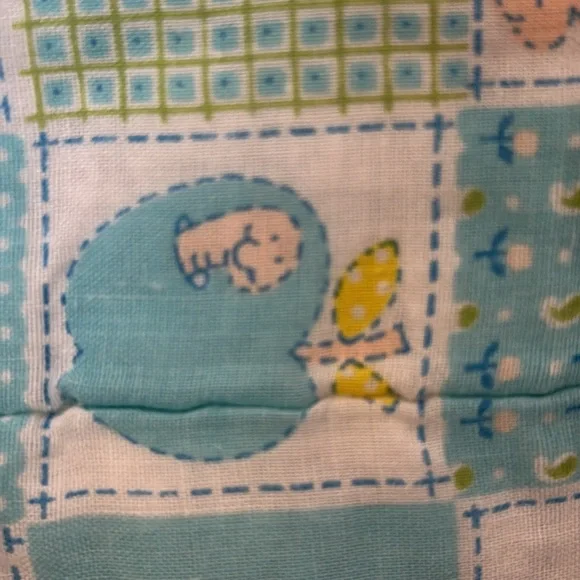 Vintage Turtles Cats Apples Dogs Baby Blanket Blue Pink White embroidered bunny